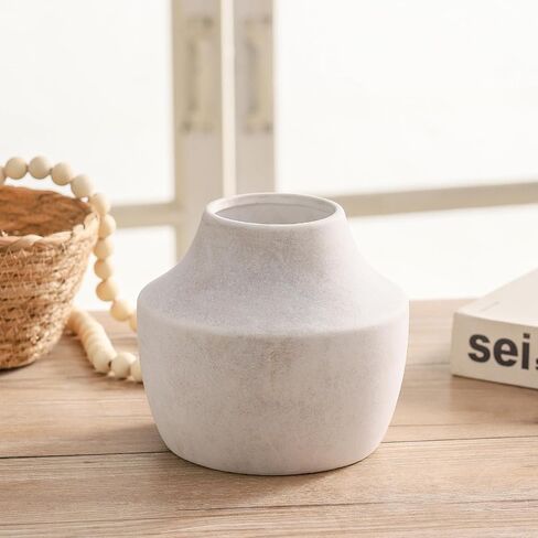 Mitt&Ditt Ceramic Flower Vase, 5.3 inch Off-White Farmhouse Rustic Vase, Handcrafted Weathered Pottery Vases, Small Flower Terracotta Vases for Home Decor, Living Room, Table, Shelf in Saudi Arabia