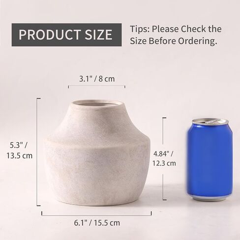 Mitt&Ditt Ceramic Flower Vase, 5.3 inch Off-White Farmhouse Rustic Vase, Handcrafted Weathered Pottery Vases, Small Flower Terracotta Vases for Home Decor, Living Room, Table, Shelf in Saudi Arabia