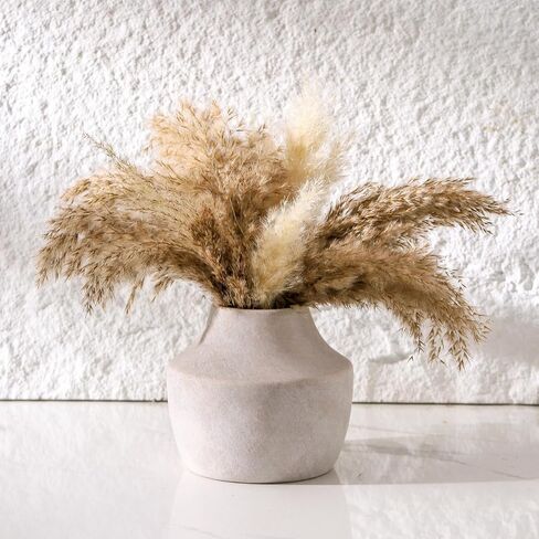 Mitt&Ditt Ceramic Flower Vase, 5.3 inch Off-White Farmhouse Rustic Vase, Handcrafted Weathered Pottery Vases, Small Flower Terracotta Vases for Home Decor, Living Room, Table, Shelf in Saudi Arabia