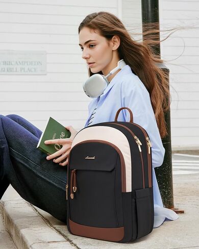 LOVEVOOK Laptop Backpack for Women, 15.6 inch Anti Theft College Backpack Woman with Laptop Compartment, Large Water Resistant Black Computer Daypack for Work Casual Travel Essentials in Saudi Arabia