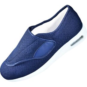 QHBPMGAD Mens Diabetic Shoes for Men Extra Wide Slip on Shoes for Swollen Feet Adjustable Hook and Loop Closure Anti-Slip Breathable Edema Walking Shoes