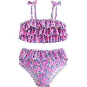 GORGLITTER Girl's Swimsuit Floral Ruffle Bikini Set High Waisted Thong Cute 2025 Bathing Suit