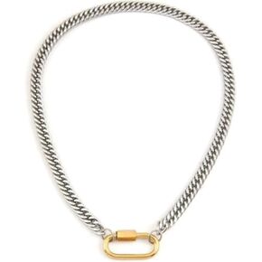 Women Two Color Mountaineering Buckle Necklace Silver Men and Women's Personalized Cuban Paper Clip Thick Chain Necklace