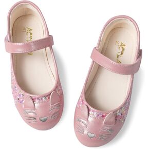 Cute Cat Dress Shoes for Toddler Girls, Flower Girls Mary Jane Shoes Glitter Princess Ballet Flats for School Party Wedding