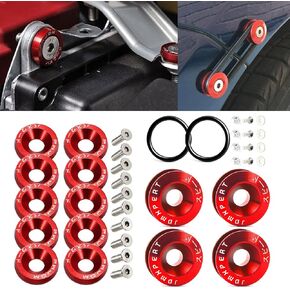 x xotic tech 10Pcs Fender Bumper Engine Bay Washer Bolt M6x20mm T6 Grade CNC Billet Aluminum + 4Pcs JDM Quick Release Fasteners Dress Up Kit (Blue)