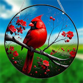 Cardinal Acrylic Wall Hanging Cardinal On A Branch Stained Suncatchers for Window Panels Indoor Outdoor Bedroom Garden Kitchen Wall Decoration Gift for Women Grandma Teacher