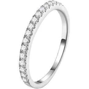 Moissanite Wedding Rings for Women, Stackable Eternity Band in 925 Sterling Silver with 18K White Gold Plating.