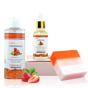 Yoni Wash Yoni Oil Bar Soap for Women PH Balance, Strawberry Body Oil, Feminine Wash for Women Moisturizing, 1 Fl.Oz Feminine Oil & 6.67 Fl.Oz Body Wash & 3.52 oz Wash Soap