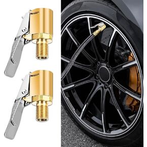 2PCS Brass Locking Tire Air Chuck, Tire Inflator Nozzle, Tire Inflator Hose Adapter with Tire Valve Thread, No Leakage Tire Chucks for Vehicle Inflator Compressor Pump Connect Tool