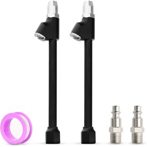 MEANLIN MEASURE 2PCS 1/4" FNPT Dual Head Air Chuck Set, 2-Way Connection Brass Air Chuck, Tire Chuck with Quick Plug for Truck, Bicycle, Motorbike, Car Tires (Black)