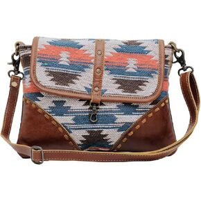 Myra Bag Western Leather Messenger Bag for Women - Upcycled Canvas Shoulder Crossbody Bag