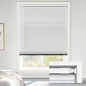 LazBlinds No Tools No Drill Cordless 1" Vinyl Mini Blinds, 100% Blackout Blinds for Indoor Windows, Room Darkening Privacy Window Blinds and Shades for Interior, 35" W x 48" H, White