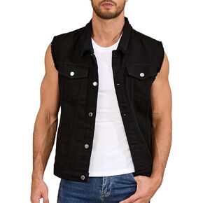 Mens Denim Vest Lapel Sleeveless Jean Jacket Casual Slim Fit Fringed
