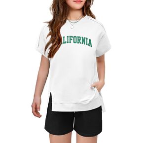 Arshiner Girls 2 قطعة الزي الصيف قصير الأكمام تي شيرت ملاءمة وسروال شورت مجموعة من النوعية النشطية المنخفضة منخفضة.