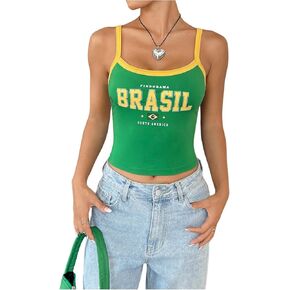 Verdusa Women's Y2K Brazil Graphic Camisole Contrast Trim Lackless Forted Fruged Tops