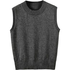 Women's Sweater Vest Crew Neck Sleeveless Pullover Sweater Classic Basic Solid Ribbed Knit Tank Tops