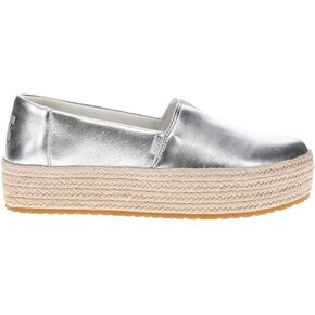 TOMS Womens Valencia Metallic Platform Espadrille Flats Casual - Silver