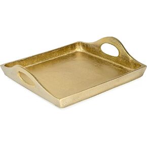 Red Co. 11 inch Square Textured Aluminum Decorative Bar/Vanity/Serving Tray with Handles, Gold