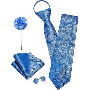 YOHOWA Paisley Men Clip on Tie with Flower Lapel Pin Zipper Extra Long Pre-Tied Necktie Pocket Square Cufflinks Wedding Party in Kuwait