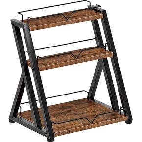 HOOBRO 3-Tier Kitchen Spice Rack, Kitchen Countertop Shelf, Desk Shelf Organizer, Dresser Top Storage Rack, for Office, Living Room, Bathroom, Rustic Brown and Black BF10TL01