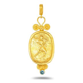 Caprixus 925 Sterling Silver Pendant Ancient Hercules Coin 24K Gold Vermeil Champagne Color Cubic Zirconia Handmade Granulated Designer Greek Roman Art Artisan Turkish Fine Jewelry