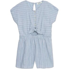 Speechless Girls Short Sleeve Tie Front Striped Romper