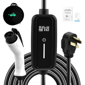 SubSun Adjustable Current, Portable Electric Vehicle Charger with NEMA Plug, Adjustable Current/Delay Charging for SEA J1772 EVs (16A 220V EV Charger, 16A-Level 1+2(for J1772 EVs))