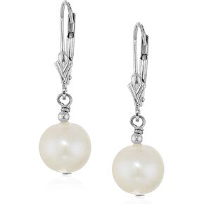 14k Gold Round White Cultured Freshwater Pearl Drop and Dangle Earring with Secure Lever-backs