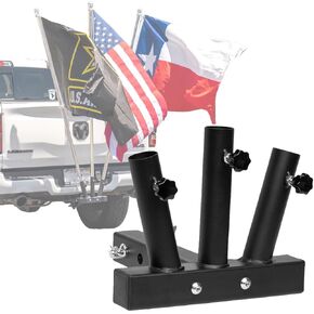 Stark USA Hitch Mount 3 Flag Pole Holder with 2-Inch Hitch, Quick Install Trailer Flag Mount, Suitable for Jeep, Trailers, Trucks, SUVs, RVs and Pickups