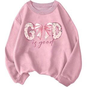 Wdirara Girl's Bow Graphic Print Long Sweeve Sweetshirts Crew Neck Tops dulver tops