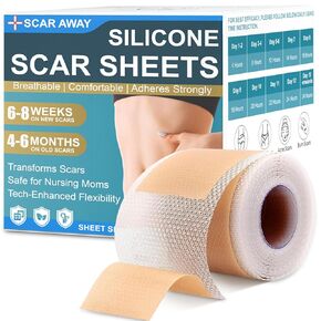 Silicone Scar Tape, Medical Grade Silicone Scar Sheets (1.6" x 60" Roll - 1.5M), Reusable Scar Removal Tape, Professional Scar Removal Solution for Keloids, C-Section, Surgery, Burns, Acne, etc