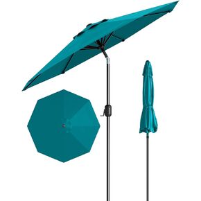 GAOMON 7.5FT Outdoor Patio Umbrella with 6 Sturdy Ribs, Table Umbrella with Push Button Tilt and Crank, UV Protection Waterproof for Garden, Deck, Backyard, Pool (Turquoise blue)