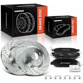 A-Premium 12.60 inch (320mm) Front Drilled and Slotted Disc Brake Rotors + Ceramic Pads Kit Compatible with Select Nissan and Inifinit Models - Murano 2015-2023, Pathfinder, QX60, JX35, 6-PC Set