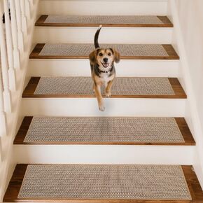 Linen Stair Treads for Wooden Steps Indoor 36x9 inch, 15pcs Upgraded Self Adhesive Backing Non Slip Stair Carpets, Peel and Stick Stair Runner Rugs, Reusable Staircase Step Treads(Beige)