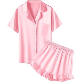QZH.DUAO GIRLS SATIN PAJAMAS SET BUNTER DOWN SILK 2 قطعة PJ مجموعات الكشك