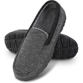 Bigwow Men's Moccasin Slippers Comfy House Slipper with Memory Foam Fleece Slip On Non-Slip Indoor Outdoor Shoes for Men
