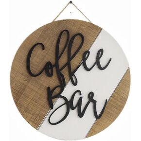 Rustic 12'' Coffee Bar Decor - Round-Modern Wooden Farmhouse Wall Sign - 3D word cutout Effect - Coffee Lover Gift -Ideal for Coffee Bar and Coffee Nook-Easy to Install (brown)