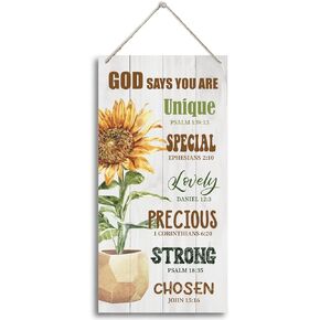 Christian Inspirational Quote Wood Decor Sign, God Says You Are, Bible Verses Decor Signs, Hanging Printed Wooden Plaque Decor, Rustic Home Decor Sign, Sunflower Christian Gift Decor 12x6 inch