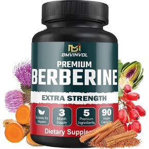 5-in-1 Berberine with Ceylon Cinnamon Milk Thistle Turmeric Artichoke - Supports Immune Function - 3 Month Supply - 90 Capsules
