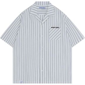 Aelfric Eden Mens Button Down Shirts Oversized Vintage Stripe Short Sleeve Camp Shirt Casual Summer Tops