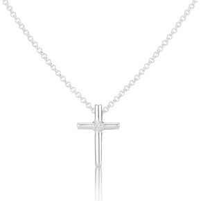 925 Sterling Silver Faith Diamond Cross Necklace for Girls. مثالي للمعمودية ، هدايا الشركة الأولى ، Quinceañera ، فتاة زهرة وهدايا وصيفات الشرف - مجوهرات الإيمان القابلة للتعديل
