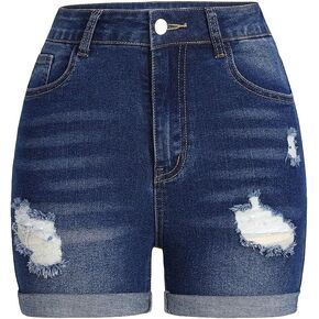 Girl's Ripped High Waisted Jean Shorts Roll Up Hem Skinny Denim Shorts Jorts