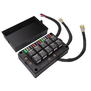 12V Automotive Fuse and Relay Box, with Pre-Wired, 10 Relays and 15 ATC/ATO Blade Fuses Panel, 4Pin Relay Block and Kit, for Cars Truck Marine Boat Jeep
