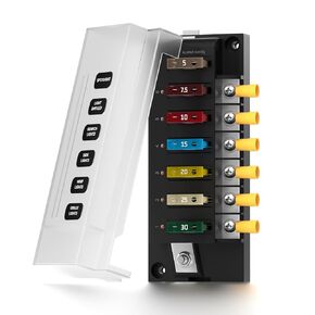 PSEQT 12V Fuse Block, 6 Circuit Blade Marine Fuse Panel Box with LED Indicator, Waterproof ATO Blade Fuses Block Holder Relay Box Kit with Protection Cover for 12V/24V Car Boat Truck Trailer Bus