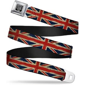 Buckle-Down Seatbelt Belt - United Kingdom Flags Distressed Painting - 1.0" Wide - 20-36 Inches in Length