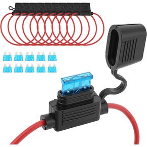 Qwork 14 AWG Inline Fuse Holder ، 20 حزمة مع غطاء مقاوم للماء و 15A الصمامات لتطبيقات 12V-DC ، 14 Gauge Fuse Holder