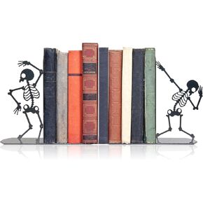 قوطية الرقص جمجمة الكتب - معدن فريدة من نوعها هيكل العظمي ديكور على الهالوين ، الأثاث القوطية ورفوف الكتب | يدعم كتاب spooky مع الانتهاء من الوريد الأسود (2pcs)
