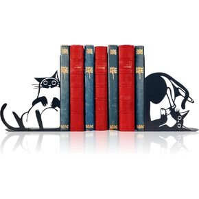 Cute Cat Metal Bookends Cat Book Ends for Shelves Bookshelf Decorative Objects Home Office Desk Bookshelf Decor Cat Lover Gifts for Women