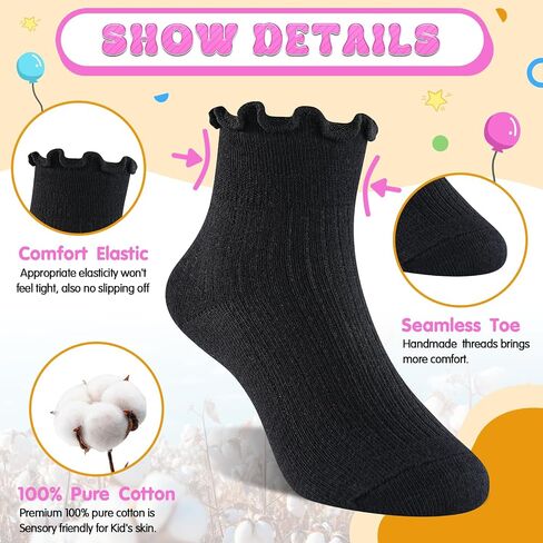 Age 3-10 Girls 100% Cotton Ruffle Socks, Cute Soft Breathable Frilly Dress Socks for Girls in Saudi Arabia