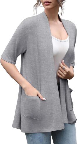 HIYIYEZI Women's Short Sleeve Open Front Cardigan Casual Loose Lightweight Cardigans with Pockets in Kuwait